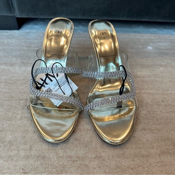 Zara Sparkly Heeled Vinyl Sandals. Size 7.5 NWT EU 38 - Picture 8 of 13